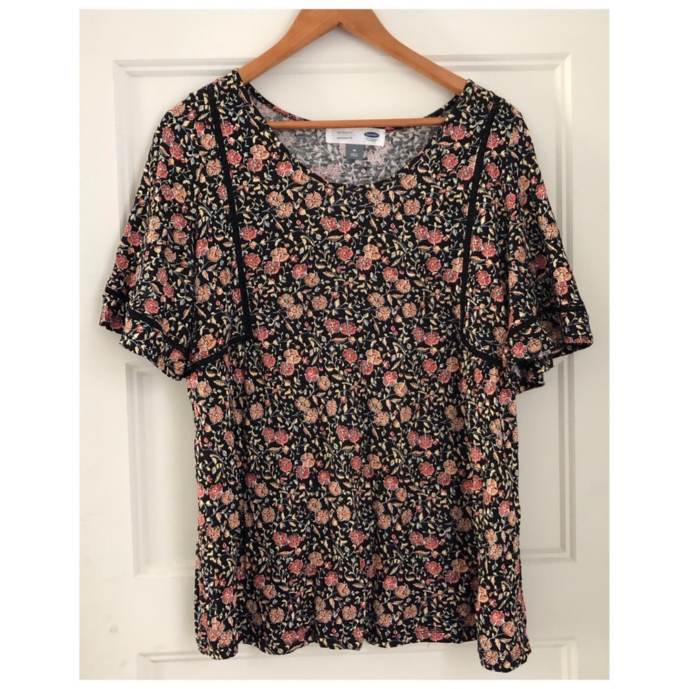 Black Floral Boho Maternity Blouse Top